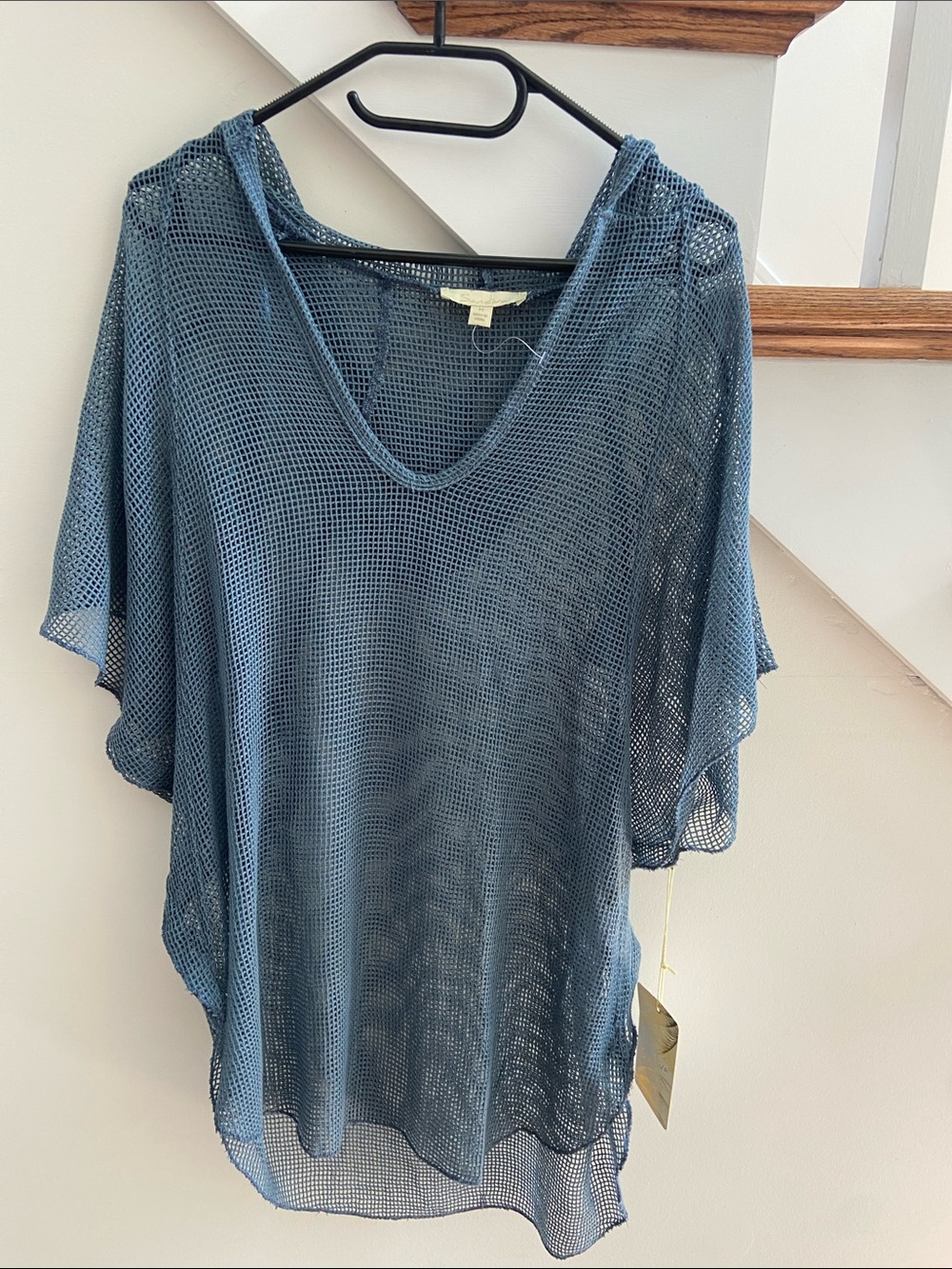 Lightweight Blue Mesh Swim Coverup with V-Neck